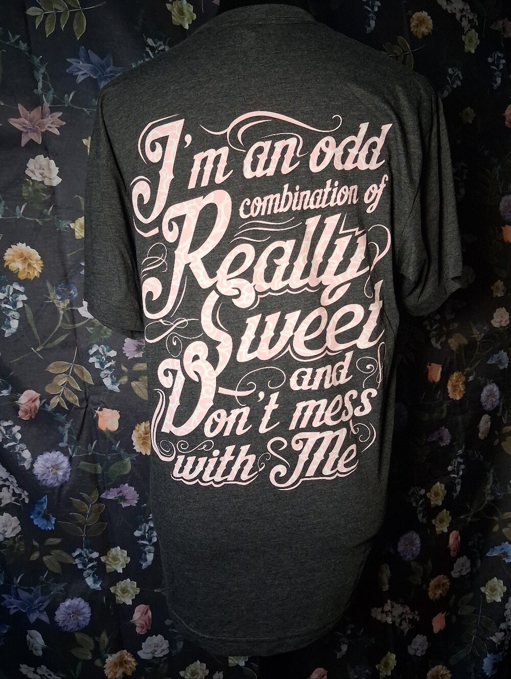 Real Country Ladies Graphic Back-Print T-Shirt - Dark Gray with Pink Script